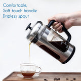 French Press koffiezetapparaat koffiepers van roestvrij staal met borosilicaatglas, antislip soft handvat, 1000ml (8 kopjes)