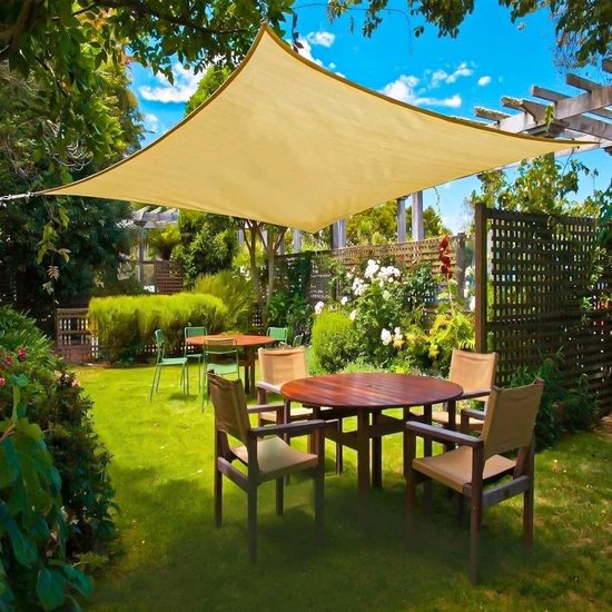 Sun sail, waterproof, 2 x 3 metres, sun protection, waterproof, UV protection, breathable, garden, balcony and patio, camping, outdoor, weather-resistant, including mounting ropes, cream