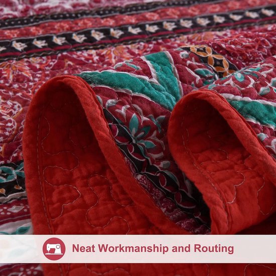 Sprei Boho 230x250 cm, kleurrijke sprei voor bed, gewatteerde winterdeken van katoen, patchwork-stijl Vertaling: Boho sprei 230x250 cm, kleurrijke sprei voor op bed, gewatteerde winterdeken gemaakt van katoen, in patchwork-stijl.