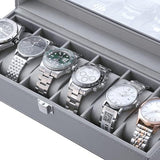 Horlogedoos, horlogedoos voor heren, voor 6 horloges, met glazen venster, horloge-opslag van PU-leer en fluweel, voor horloges en sieraden (grijs-W04G)