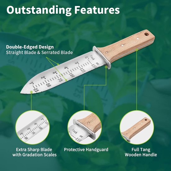 Hori-Hori tuinmes, grondschep Barebones 177,8 mm gekartelde snoeischaar om onkruidwortels te verwijderen Tuinieren Graafgereedschap (inclusief slijpgereedschap)