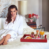 Dienblad van PU-leer, modern, elegant, rechthoekig, decoratief dienblad met metalen handvat, grote capaciteit, lederen serveerplaat voor eten, dranken, sieraden, sleutels, woonkamer, keuken, ijdelheid (karmijnrood)