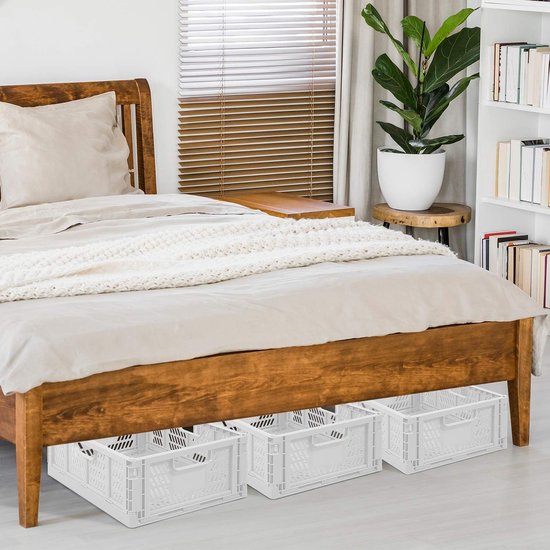 4 stuks opvouwbare kunststof opbergdozen, kunststof vouwmand, opvouwbare opbergmand, kunststof mand, stapelbare transportdozen, vouwdoos van kunststof voor keuken, slaapkamer, kantoor