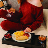 Bench-armtafel, armleuningen, tafelhouder voor bank, dienbladen voor salontafel, zijorganizer voor apparaten en afstandsbediening, bank- en bed-drinkplank met lade (Zwart)