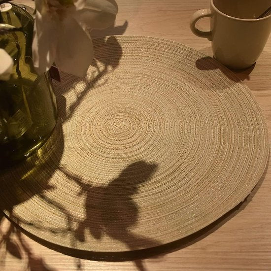 Set van 4 ronde gevlochten wasbare placemats 45 cm linnen geel