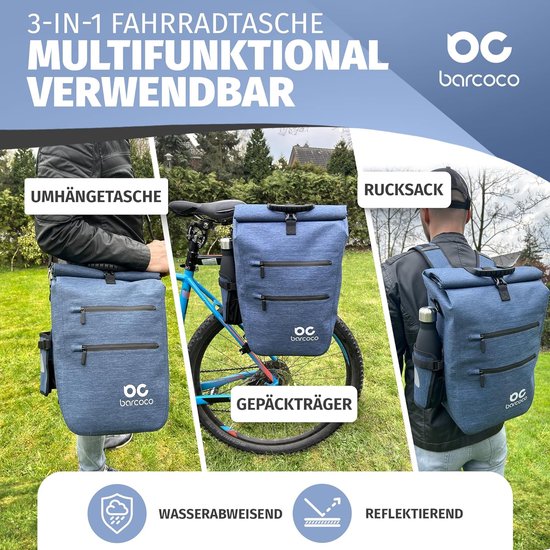 Fietstassen voor bagagedrager, 100% waterdichte fietsrugzak, bagagedragertas voor fiets, Klickfix met laptopvak, laptoptas, rugzak, 21 L, Blue Jeans