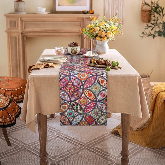 rode tafelloper boho-stijl boho tafelloper bont ornament commode tafelloper winter voor restaurants tafelkleden tuintafel linnen katoen bruiloft tafelloper Kerstmis 33 x 183 cm