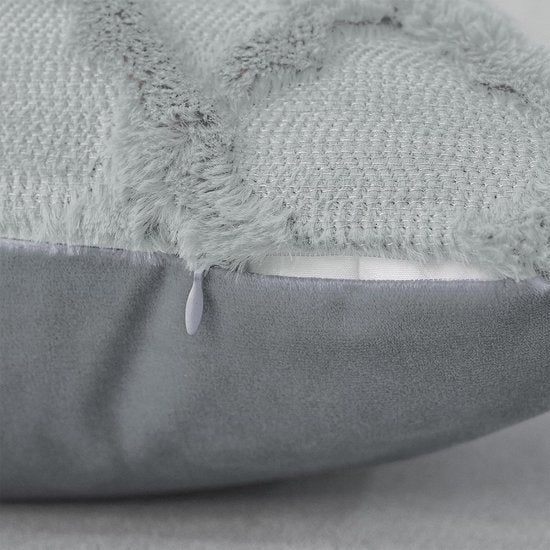 Set van 2 boho-decoratieve kussenhoezen, 50 x 50 cm, grijs kussen, bankkussen, sierkussen, sierkussen, pluizige kussenslopen, kussenhoes voor bank, bank
