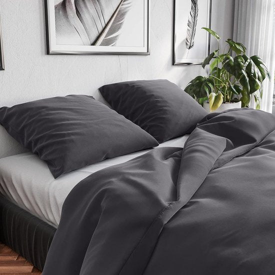 Beddengoed, 200 x 200 cm, katoen, grijs, ademend, 3-delig, 1 dekbedovertrek van 200 x 200 cm en 2 kussenslopen van 80 x 80 cm, antraciet
