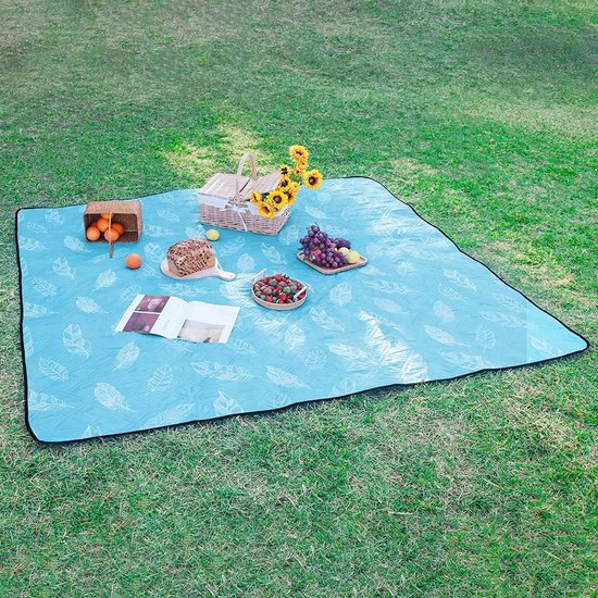 Picknickdeken, waterdicht, wasbaar, stranddeken, zandvrij, XXL, campingdeken, strandmat, geïsoleerd, met waterdichte onderkant, 200 x 200 cm, blauw