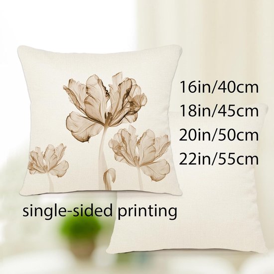 Bloemen Kussensloop 40 x 40 cm, set van 4 outdoor kussens, sierkussens, linnen, kussenhoezen, bloemenpatroon, aquarelschilderij, kussenhoezen voor bank, woonkamer, sierkussen, 40 x 40 cm