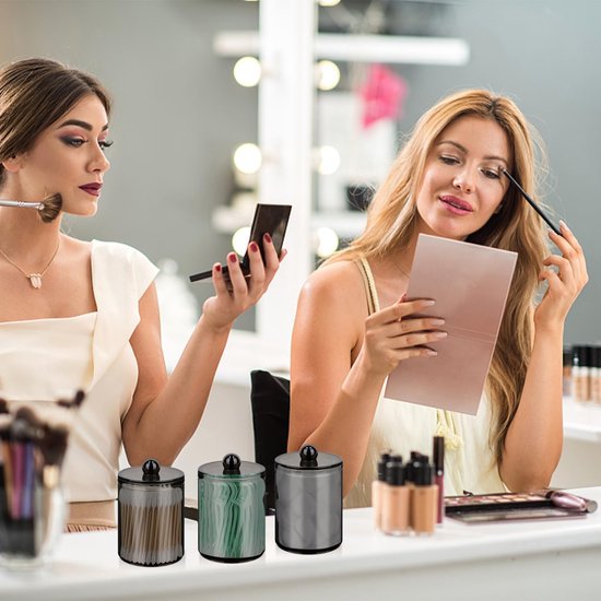 3 stuks wattenstaafjeshouder, wattenstaafjeshouder, wattenschijfdispenser, cosmetica-organizer, voor wattenstaafjes, ronde wattenpads, flossen, wattenbolletjes, make-upsponzen (zwart)