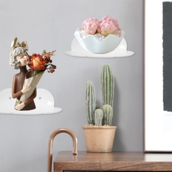 4 stuks mini zelfklevend zwevende plank zonder boren acryl plank zonder boren mini zwevende plank wit voor slaapkamer, woonkamer, keuken, badkamer