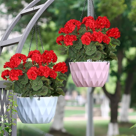 2 bundels kunstbloemen, bloemen geranium decoratieve weerbestendige kunstplanten namaak plastic UV-bestendige bloemen voor bruiloft thuis patio feest tuin tafel decor (rood)