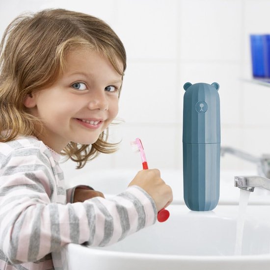 Tandenborsteletui voor kinderen, 2 stuks, reisetui, draagbare tandenborstelopbergetui, geschikt voor thuis, reizen, camping, zakenreis, 20 x 5,5 cm, oranje + groen, diepblauw + lichtblauw