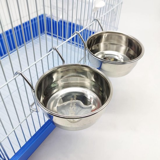 2 x roestvrijstalen papegaaienkooi voerbak met haak voedselcontainer 4 maten hangende voerbak voor vogel papegaai dier kleine hond BPS-11130 x 2