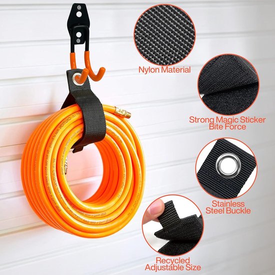 12 stuks wandhaken voor garage en 2 kabelbinders, 24 sets schroeven, garagehaken, garage opberghaken voor het organiseren van gereedschap, stoel, slang, fietsen, sportuitrusting