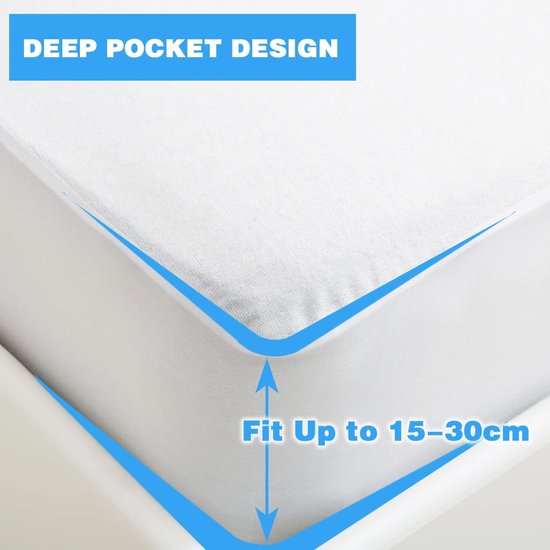Dubbele Matrasbeschermer Waterdicht 180 x 200 cm Microvezel Matrasbeschermer Zachtschuim Matrasbeschermer met Hoeken Hypoallergeen Mijtbestendig en Antibacterieel Wit