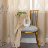Gordijngordijn, bladeren, jacquard winkel, gordijnen, semi-transparant, stof, voile, decogordijn, lichtdoorlatend, raamgordijn, gordijn met ogen, zacht, 140 x 245 (b x h) cm, beige (1 stuk)