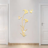 Muurtattoo bloem 3D DIY spiegel muursticker voor woonkamer muursticker voor slaapkamer wanddecoratie voor bank achtergrond TV muur achtergrond (59 x 31 inch, goud)