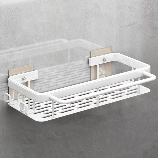 Spoelbak-organizer voor keuken, geen boren, keuken, caddy-houder, opbergruimte voor keukenaccessoires, spons/borstel/spoelzeep, spoelbak met handdoekhouder en haak (wit)