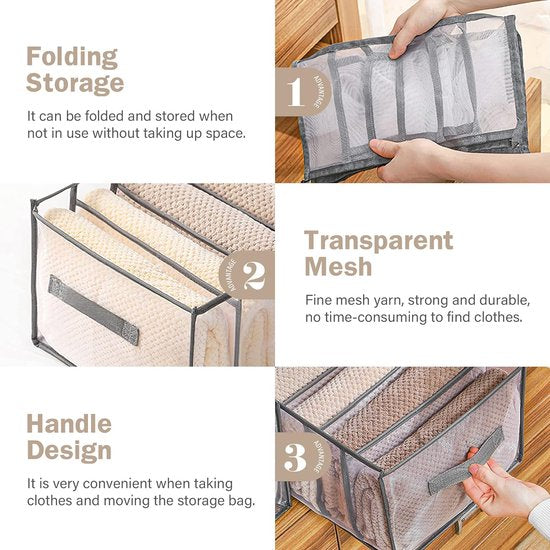 7 kledingkast opbergsysteem met ladeboxen en handgrepen, ideaal voor het opbergen van ondergoed, sokken, leggings, rokken en T-shirts.