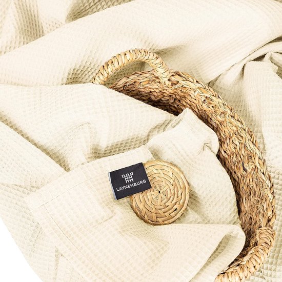 Premium sprei 150 x 200 cm - wafel piqué 100% catoen - lichte zomerdeken wafellook - catoenen deken as bedsprei, bankovertrek, bankdeken (crème)