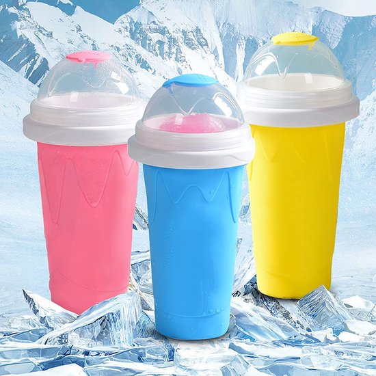 Slush beker siliconen knijpbeker slush ijsbeker om te kneden bevroren maker smoothie beker zomer slush cup met rietje lepel voor lekkere slush ijs (geel)