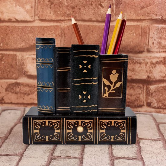 Vintage boek pennenkoker retro pennen-bureau-organizer met lade retro gebruikte voorwerpen schelpen voor thuiskantoor studiebibliotheek