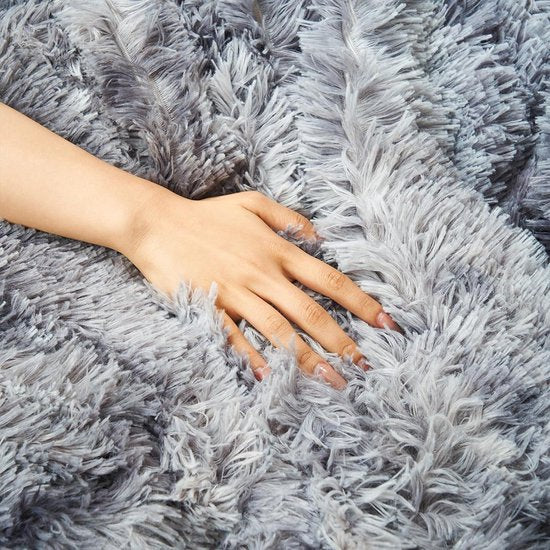 Kunstbont deken – grijswit Sherpa schapendeken – comfort luxe pluizige knuffeldeken – zachte deken voor bank en bed - 130 cm x 160 cm
