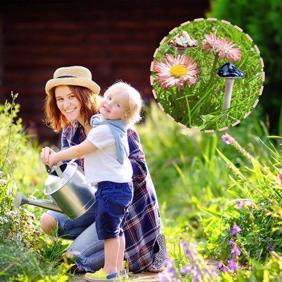 Set van 5 keramische paddestoelen, kleurrijke tuinpaddestoelen, paddenstoelen, paddestoelen, decoratieve tuinpotten, decoratie, keramische ornamenten, voor sprookjestuin, decoratieve bloempotten, gazons