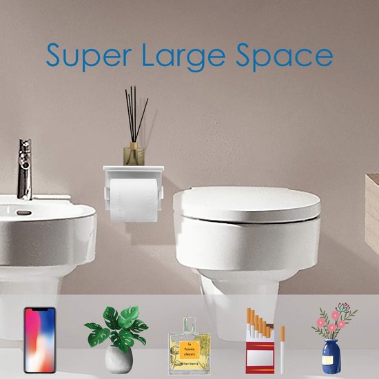 Toiletrolhouder met plankje, roestvrij staal, voor aan de muur, zelfklevend, je hoeft niet te boren, voor badkamer, toilet, keuken, zilverkleurig