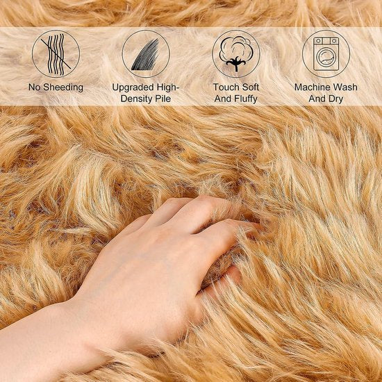 Imitatie lamsvacht schapenvacht tapijt, Kunstbont in superzacht imitatievacht tapijt voor slaapkamer vloer woonkamer woondecoratie tapijt bedmat bankmat (bruin, 60 x 90 cm)