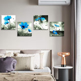 4-delige canvasafbeeldingen met blauwe bloemenmotief, kunstdruk, moderne muurfoto voor badkamer, woonkamer, wanddecoratie - 30 x 30 cm