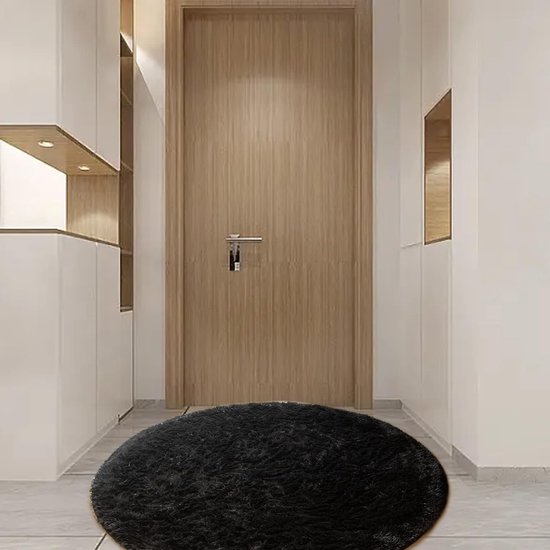 Ronde tapijten, rond, 120 cm, zacht, groot, antislip, wasbaar tapijt, woonkamer, hoogpolig tapijt, shaggy modern hoogpolig tapijt, slaapkamer gezellig bedtapijt, thuis, zwart, wasbaar