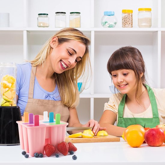 IJsvormen, siliconen, ijslolly vormen, 6 gaten popsicle set, LFGB-getest en BPA-vrij, geschikt voor levensmiddelen, ijs-pop-maker, ijslolly mold met sticks en druppelbescherming (roze)