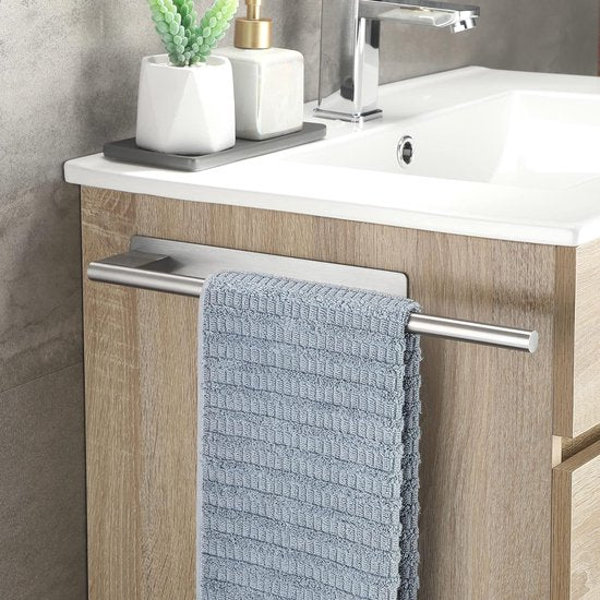 Handdoekhouder Zonder boren Badhanddoekhouder Zelfklevende handdoekhouder Roestvrijstalen handdoekhouder Elegante handdoekhouder Enkele arm Rond geborsteld zilver