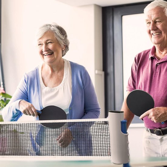 Set tafeltennisbatjes, tafeltennis-batjes met 2 tafeltennisbatjes, 3 ballen, uittrekbaar tafeltennisnet en tas