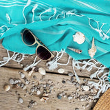 Set van 2 premium hamamdoeken met handgeknoopte franjes, 100% katoen, XXL strandhanddoek, 100 x 200 cm, Oeko-TEX 100, grote strandhanddoek, saunahanddoek en reishanddoek, turquoise