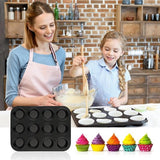 2 stuks 12-delige muffinvorm voor 24 muffinplaten, muffinbakvorm, bakvorm, anti-aanbaklaag, inspiratie, mini-muffinvorm, rond, bakplaat voor muffins cupcake, pan, set, muffin vormen, 35 x 26 x 3 cm