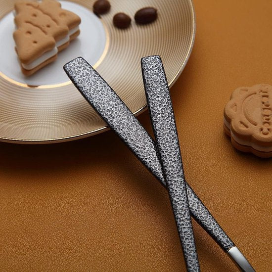 Bestekset 30 stuks coating met zwarte Marsgreep, roestvrij stalen mes lepel vorken bestekset bestek set bestek set service voor 6 personen