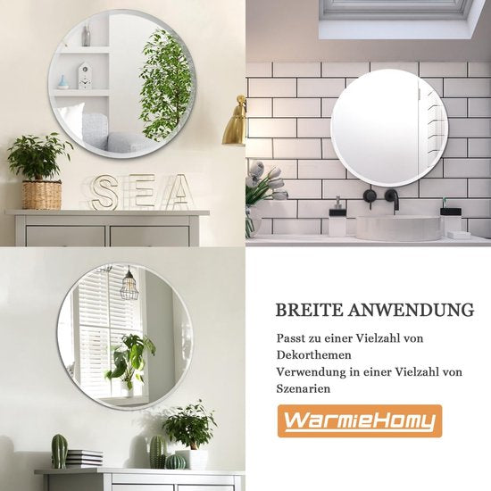 Spiegel rond, 40 x 40 cm, ronde spiegel met schroeven en hanger, ronde badkamerspiegel, om op te hangen, wandspiegel, rond, voor badkamer, slaapkamer, woonkamer, hal, decoratie, wit