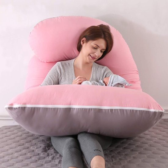 Zwangerschapskussen, zijslaapkussen, voedingskussen, U-vormig XXL steunkussen, 70 x 145 cm, groot lichaamskussen met afneembare en wasbare hoes, U-vormig zwangerschapslichaamskussen