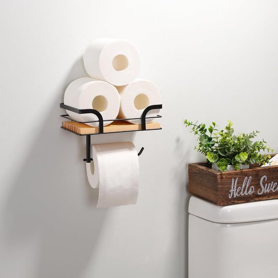 Toiletrolhouder met plank Toiletrolhouder Houten plank Toiletrolhouder Wandmontage voor badkamer