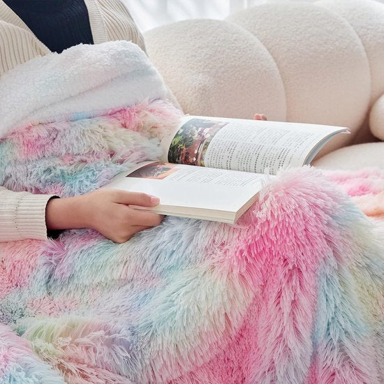 Imitatiebontdeken - Sherpa Schapendeken - Comfort Fleece Deken - Wollen Deken Bank- en Beddekens - 130 x 160 cm - Regenboog