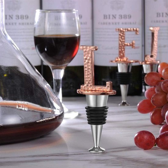 Wijnflessluiting, roséverguld, eerste letter, flessendop voor wijn, Prosecco, champagne, champagne, champagne, bier, cava, cadeau voor wijnliefhebbers, met geschenkdoos, letter L