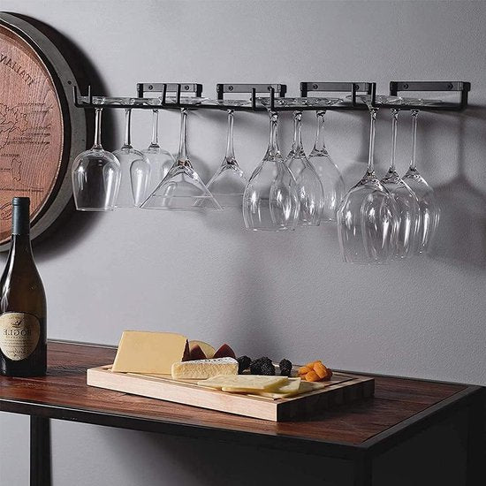 Wijnglashouder, 4 stuks glashouders om op te hangen, metaal, wijnglazen, houder, glazenrailhouder, onder kast, hangend wijnglasrek voor keuken, bar, restaurant, 30 cm, zwart