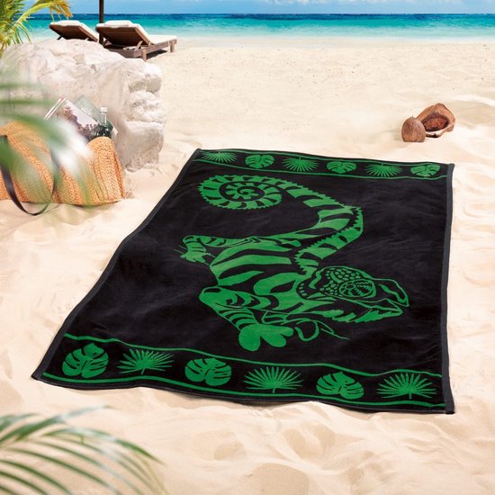 Badstof strandlaken Tropical Camelion Green 100% katoen strandlaken 100 x 180 cm