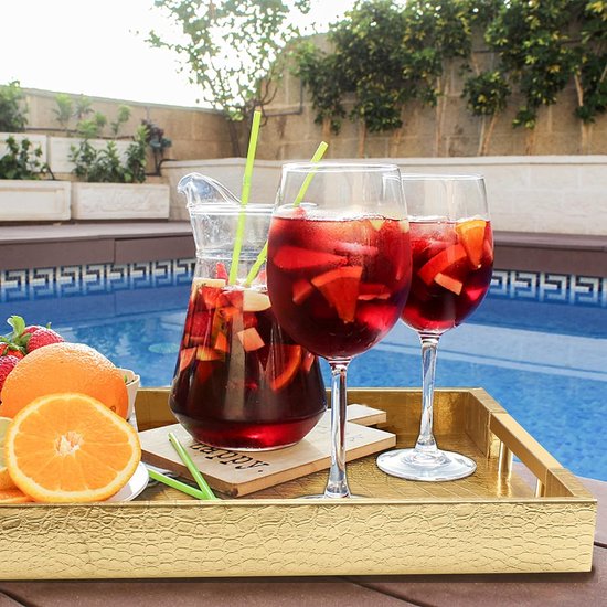 Dienblad van PU-leer, modern, elegant, rechthoekig, decoratief dienblad met metalen handvat, grote capaciteit, lederen serveerplaat voor eten, dranken, sieraden, sleutels, woonkamer, keuken, ijdelheid (krokodil, goud)