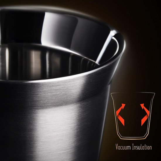 Espressokopjes, koffiefkopjes, dubbelzijdige koffiekopjes van roestvrij staal, geïsoleerde espressokopjes, vaatwasserbestendig, 2 stuks van 150 ml